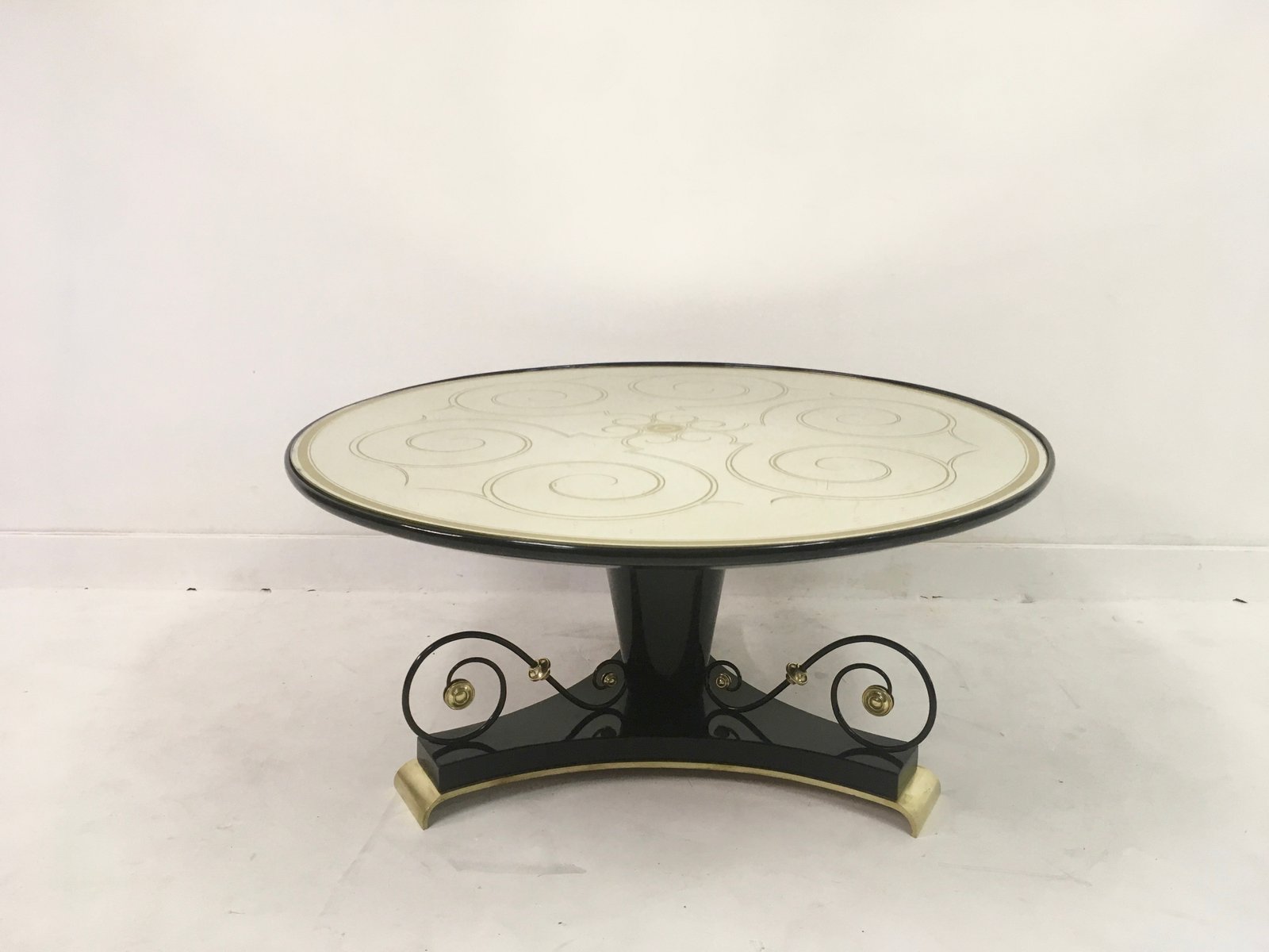 Vintage French Black Lacquer Verre Glomis Gueridon Coffee Table