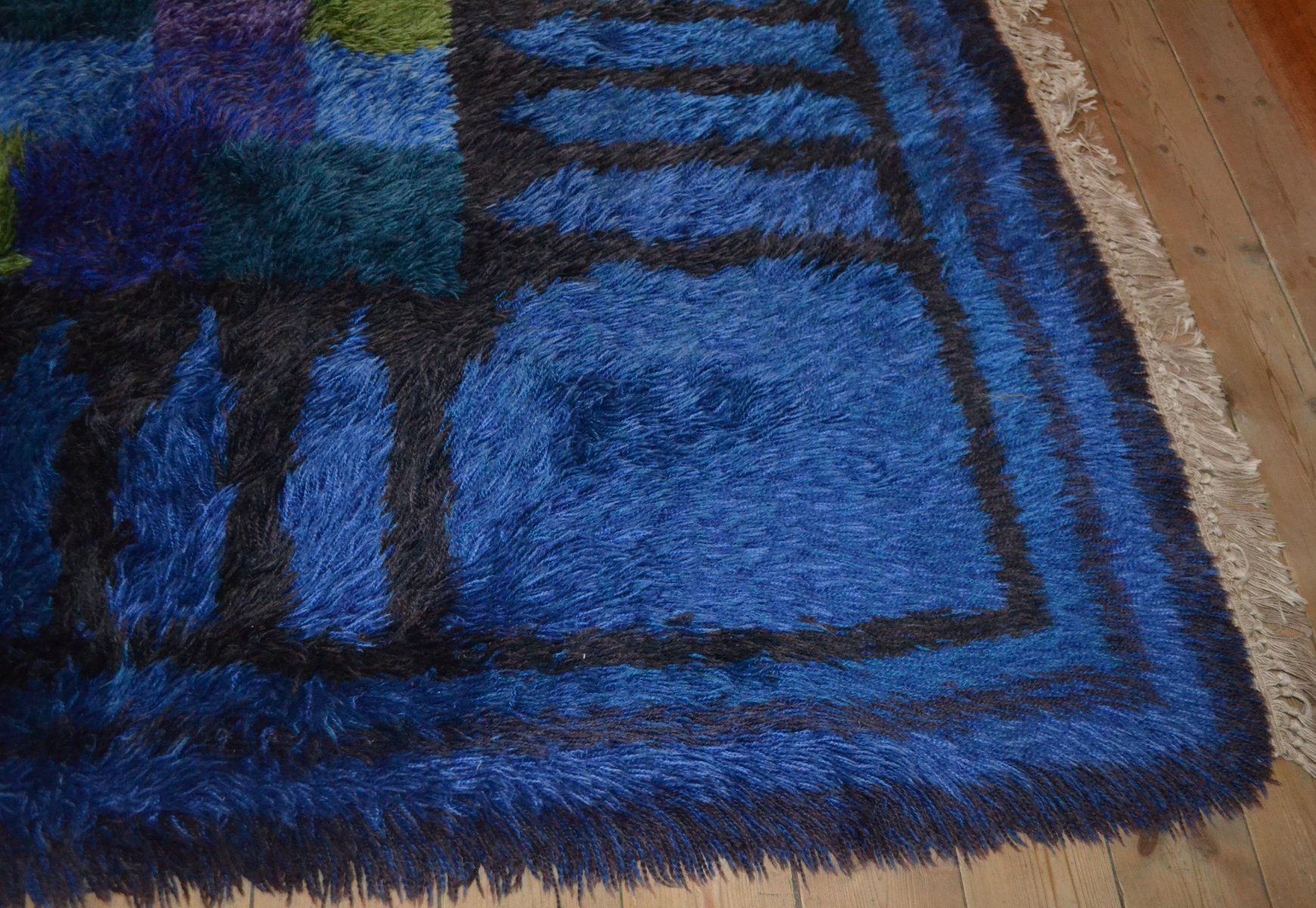 Blue HighPile Rug by Viola gråsten for NK textilkammare, 1966 for sale at Pamono