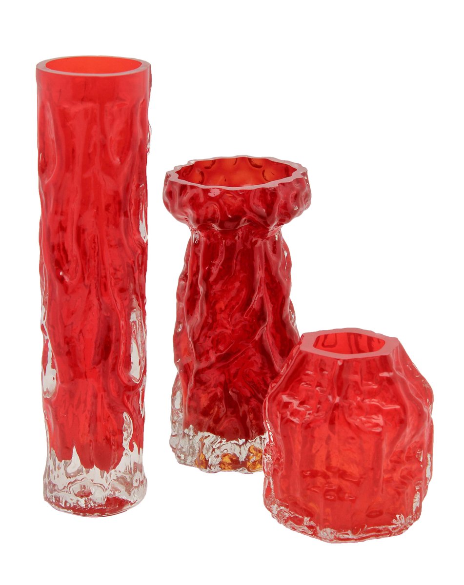 Vintage German Red Crystal Glass Vases from Ingrid Glas, Set of 3 Vintage German Red Crystal Glass Vases from Ingrid Glas, Set of 3