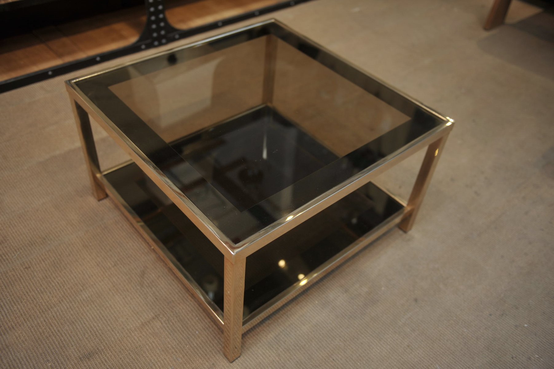 Table Basse Vintage en Verre Fumé et en Métal de Belgochrom, années 70
