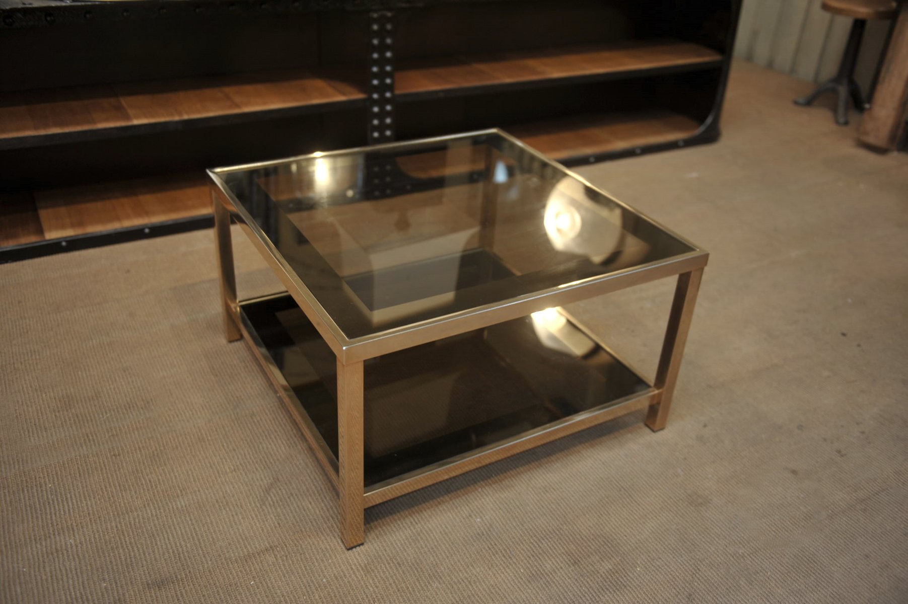 Table Basse Vintage en Verre Fumé et en Métal de Belgochrom, années 70