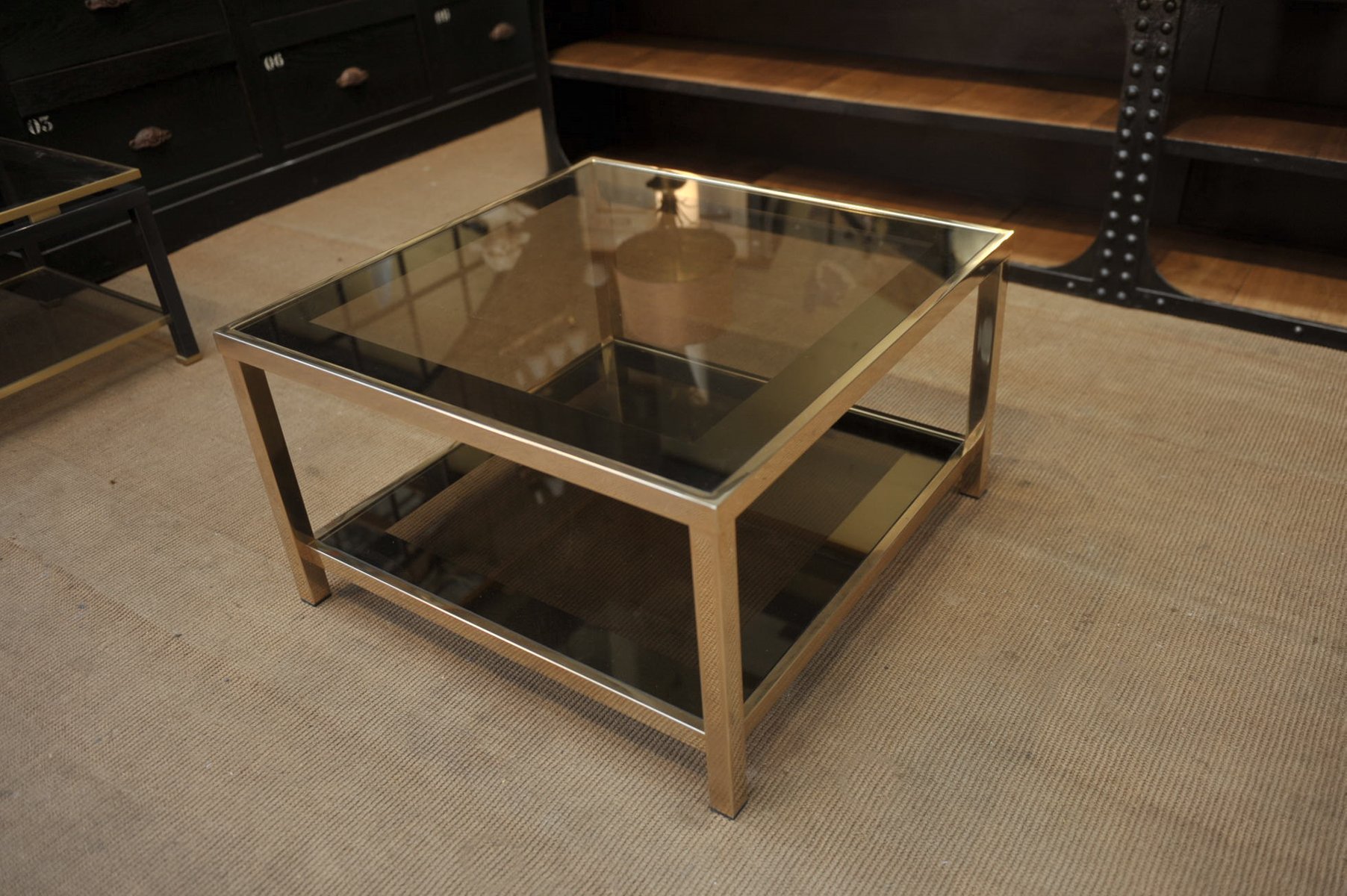Table Basse Vintage en Verre Fumé et en Métal de Belgochrom, années 70
