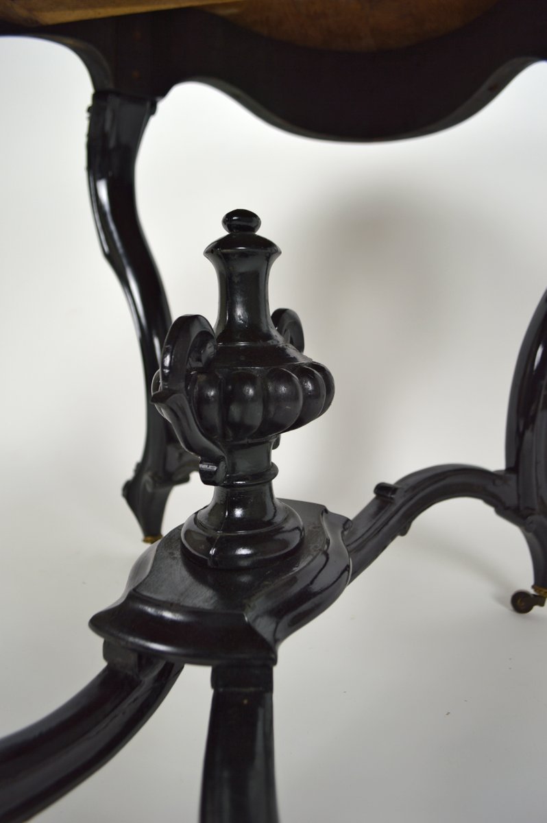 Antique Ebonised Wood Game Table and Chairs Set for sale at Pamono