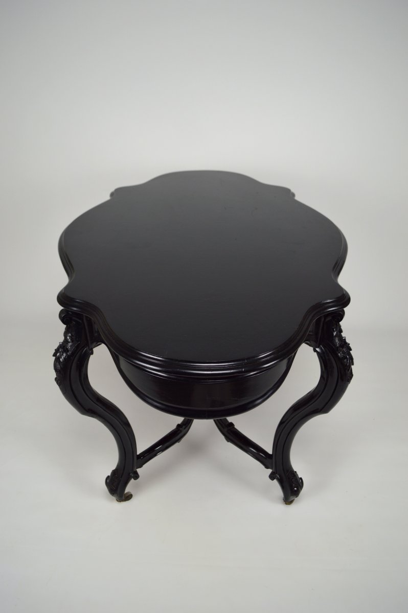 Antique Ebonised Wood Game Table and Chairs Set for sale at Pamono