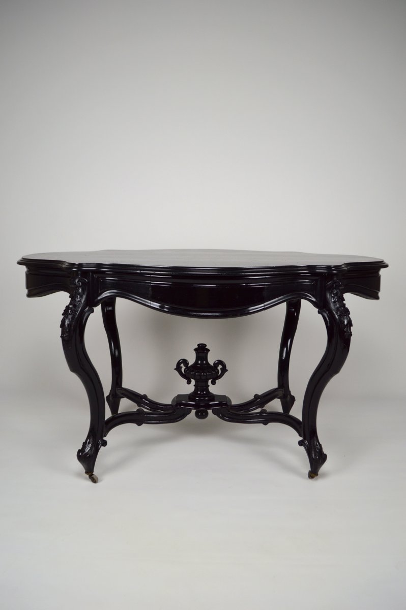 Antique Ebonised Wood Game Table and Chairs Set for sale at Pamono