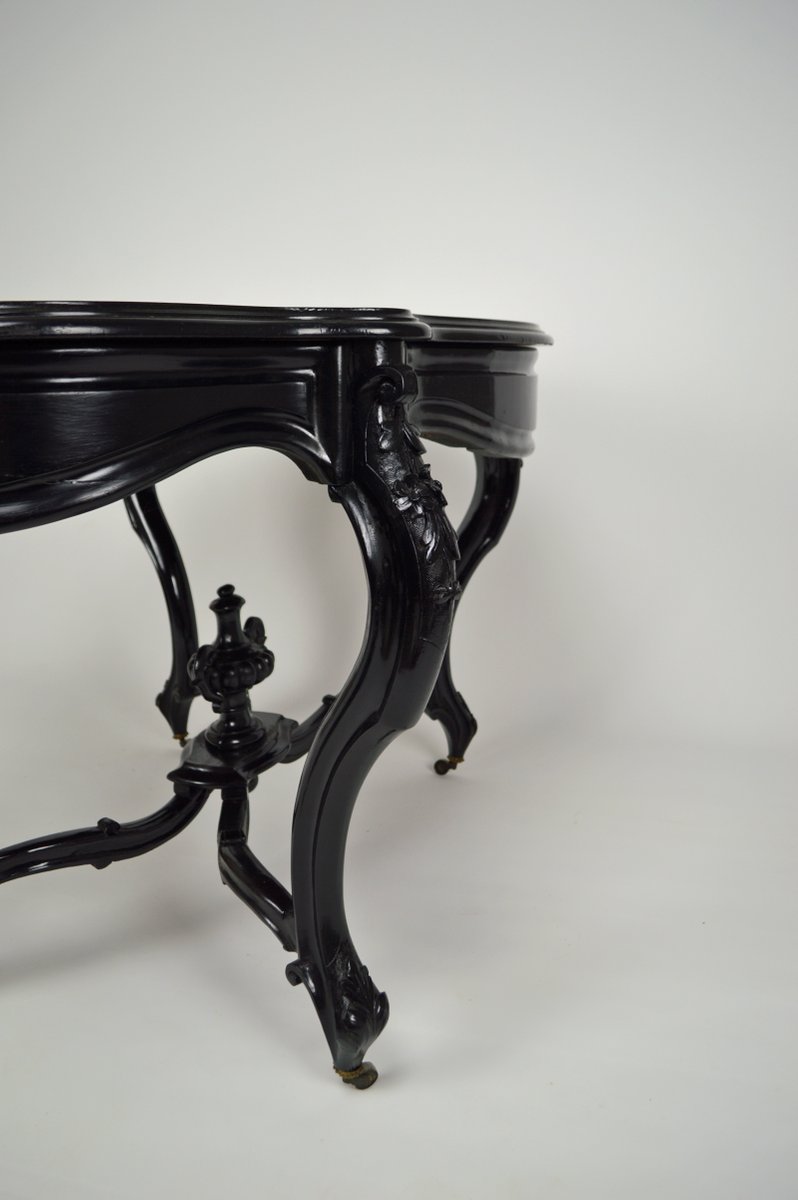 Antique Ebonised Wood Game Table and Chairs Set for sale at Pamono