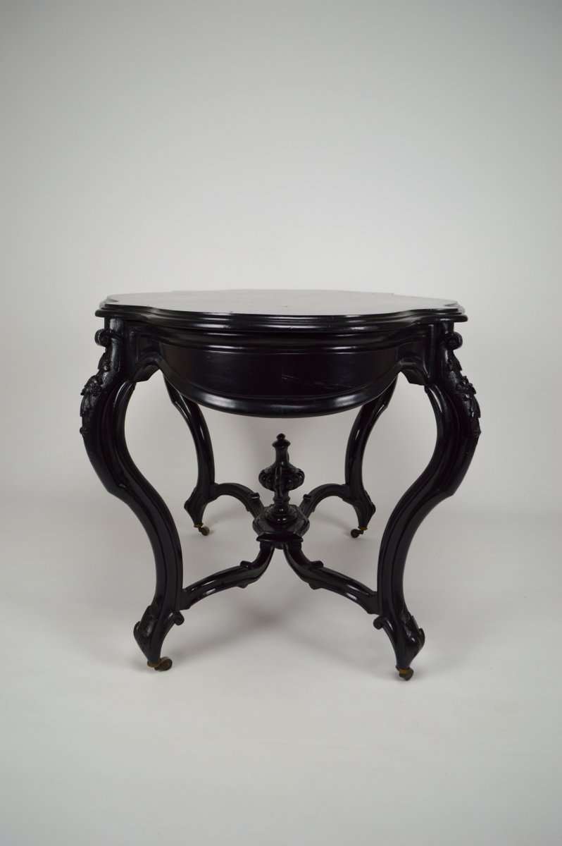 Antique Ebonised Wood Game Table and Chairs Set for sale at Pamono