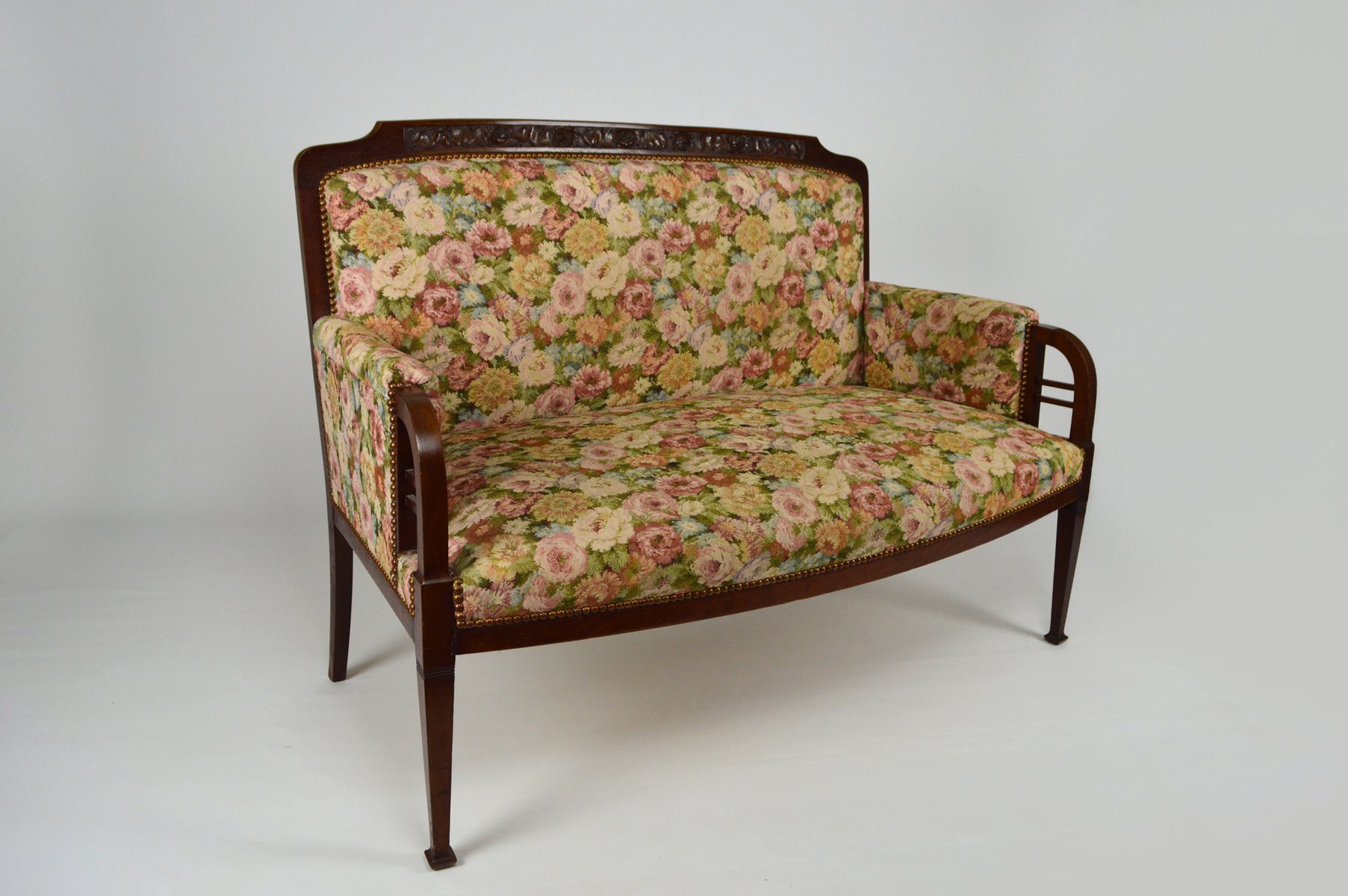 Antike Salon Wohnzimmergarnitur aus geschnitztem Mahagoni, 1900er bei