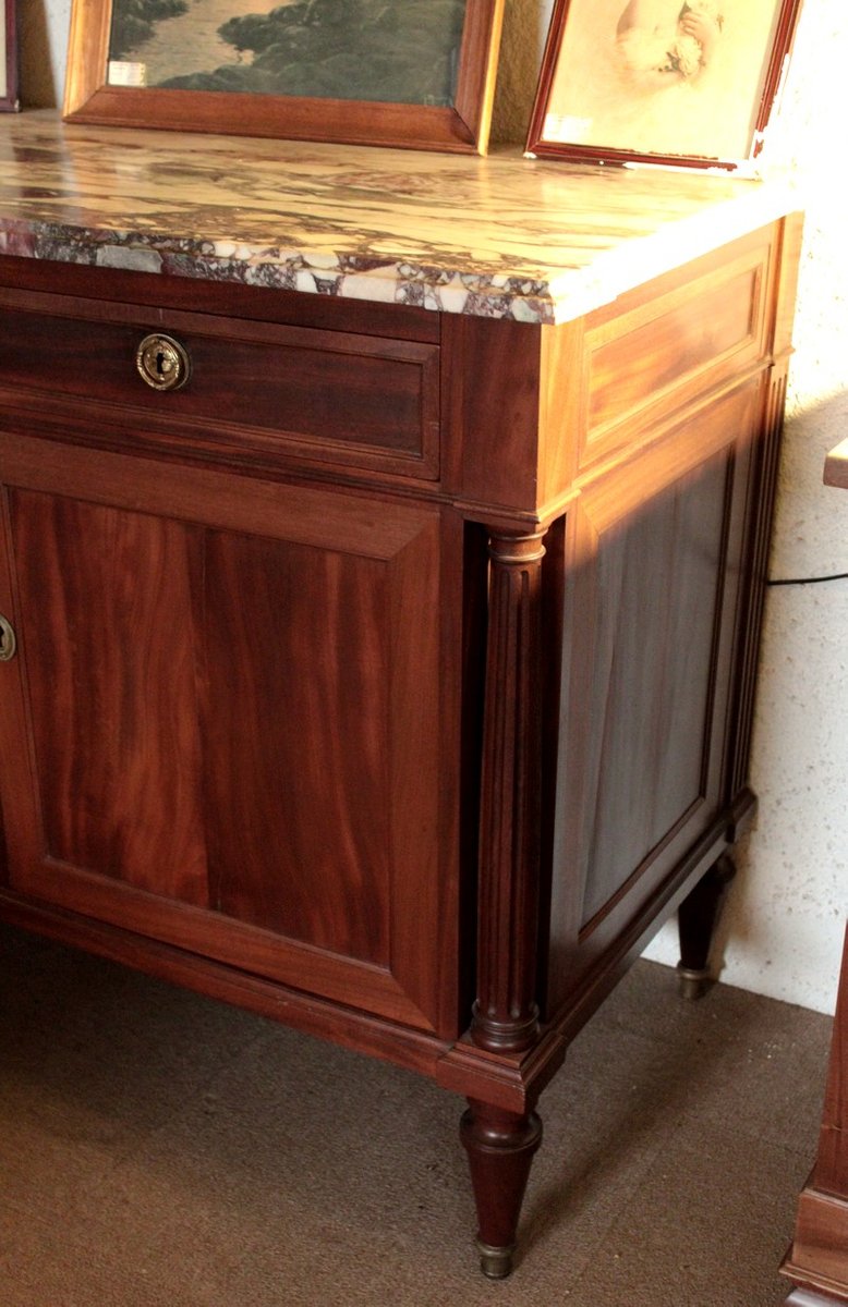 Buffet Ancien Style Empire – Acajou Et Marbre – 2 étagères – Dimensions 100x41x85 Cm