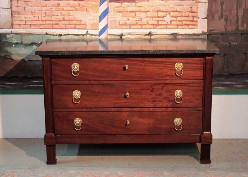Antique Mahogany Veneer and Black Marble Dresser for sale at Pamono