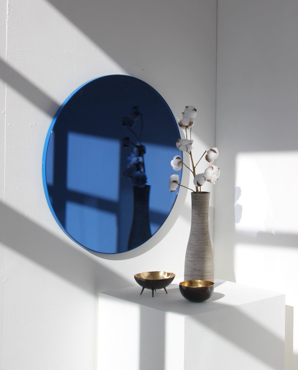 Small Blue Tinted Orbis Round Wall Mirror With Blue Frame By Alguacil Perkoff Ltd For Sale At Pamono