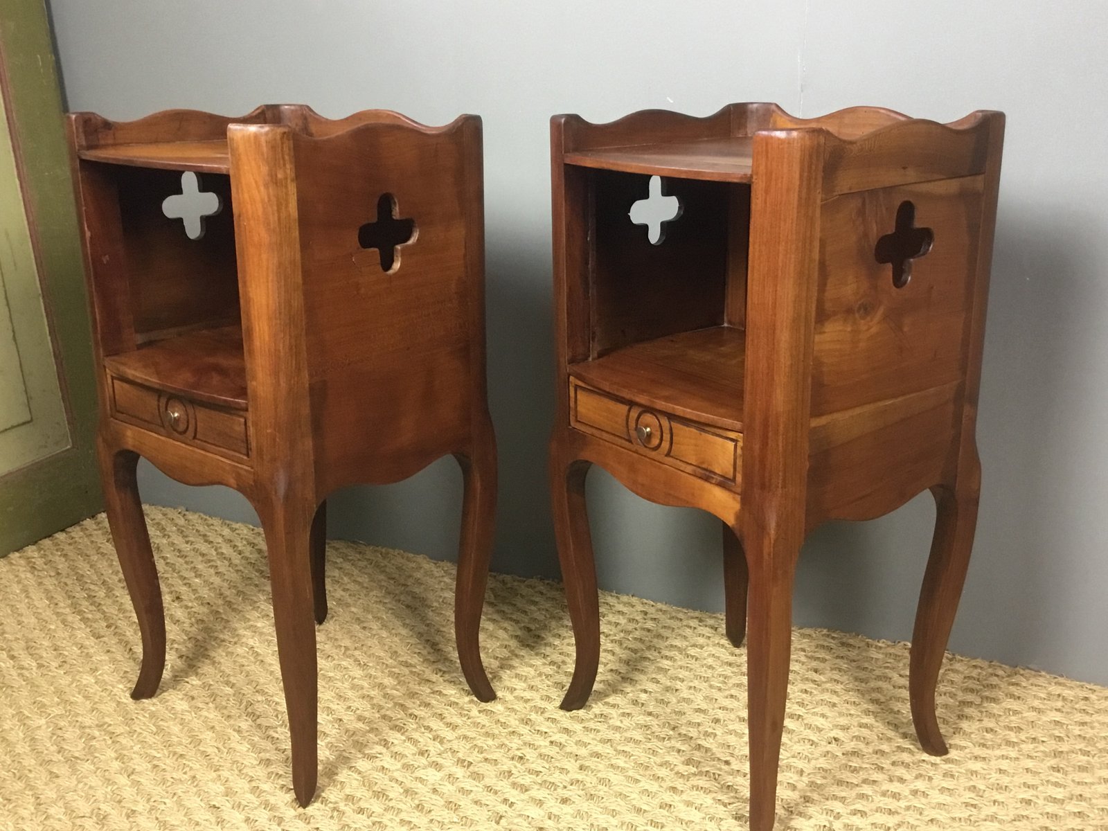 Antique Cherry Wood Nightstands, 1920s, Set of 2 for sale at Pamono