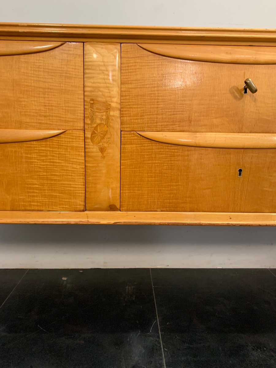Credenza in acero con specchio, anni '50, set di 2 in vendita su Pamono