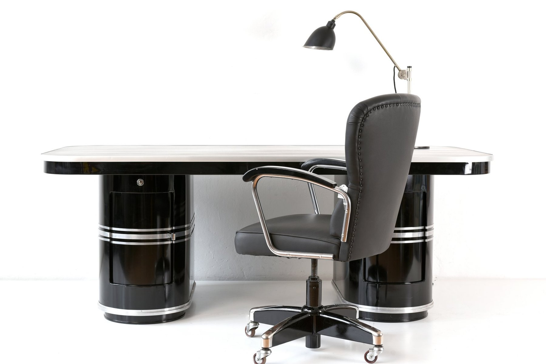 German Black Leather Desk Chair from Drabert, 1950s for sale at Pamono