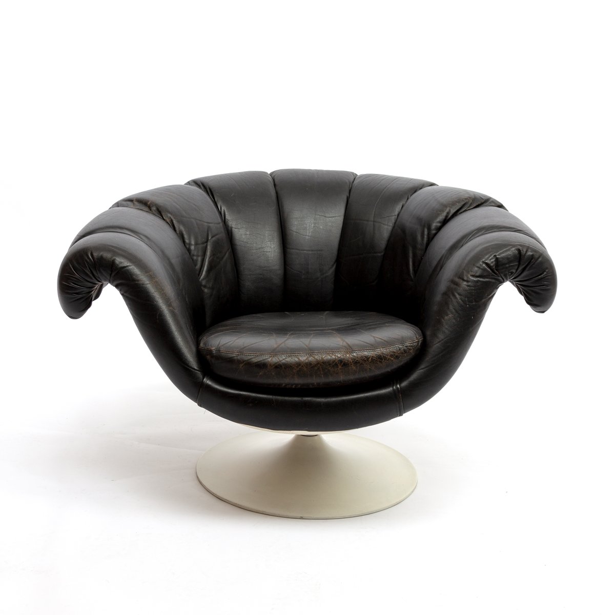 Space Age Black Leather Swivel Chair