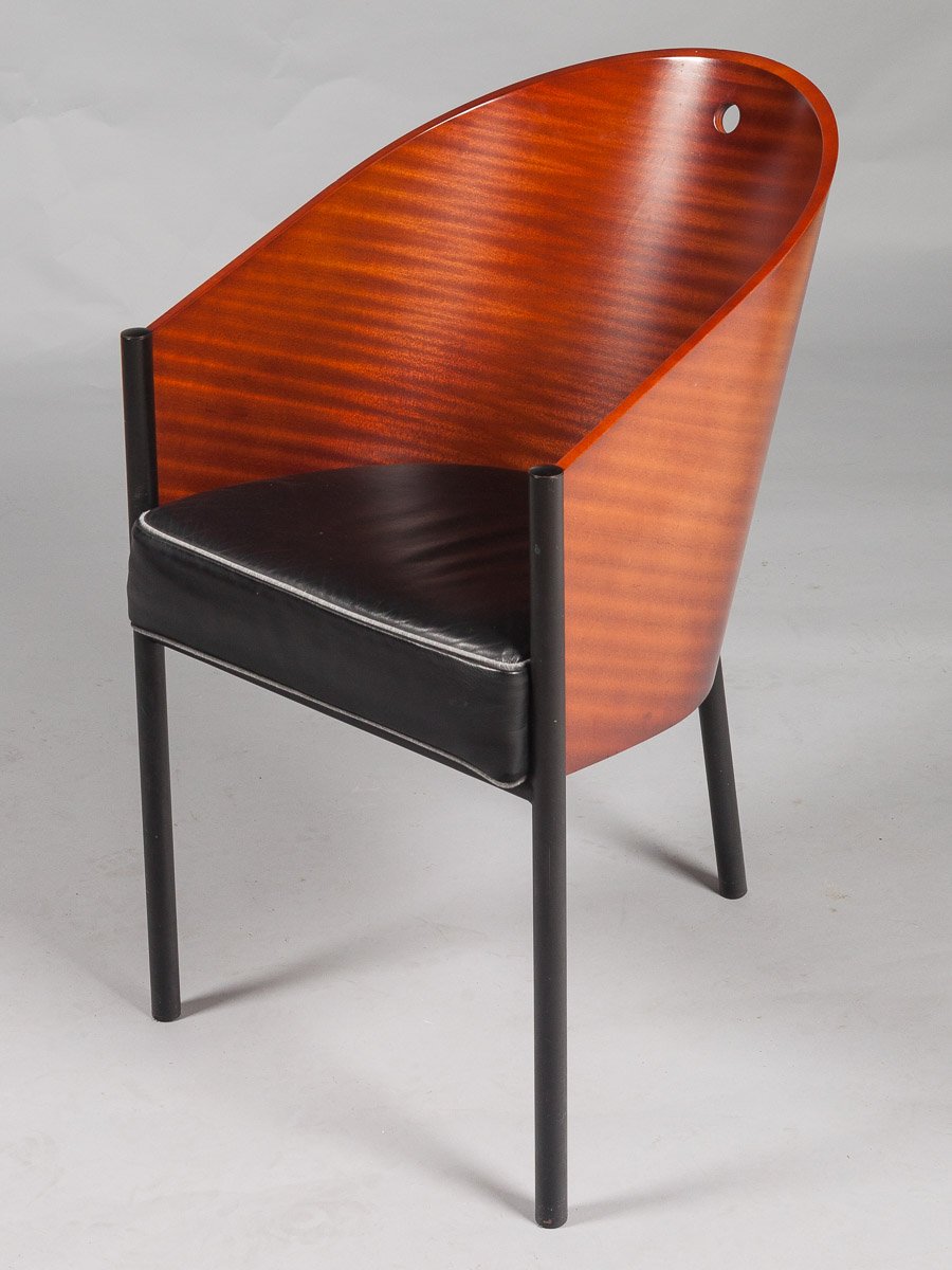 Esszimmerstühle aus Holz & Leder von Philippe Starck, 1980er, 4er Set bei Pamono kaufen