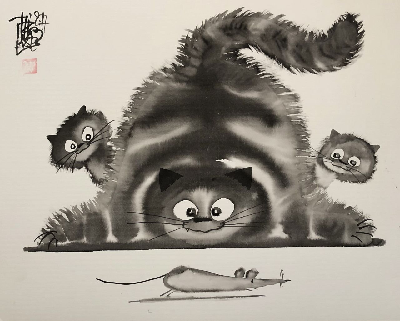 Dessin Chat Chatons Et Souris Courante A L Encre Par Laszlo Tibay En Vente Sur Pamono
