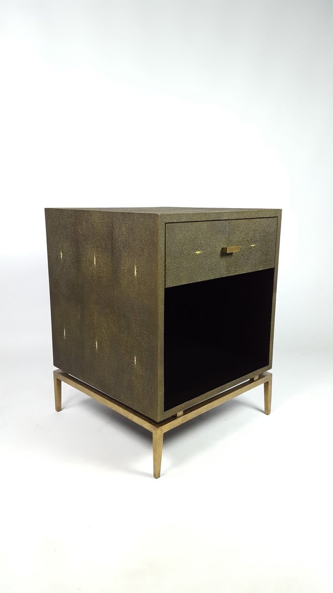 Faux Shagreen Embossed Resin Brass Patina And Brass Nightstands From Ginger Brown Set Of 2 For Sale At Pamono