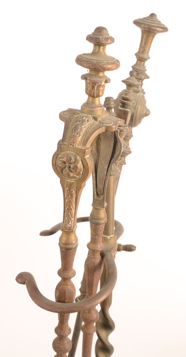 Juego de chimenea italiana antigua de metal dorado en venta en Pamono