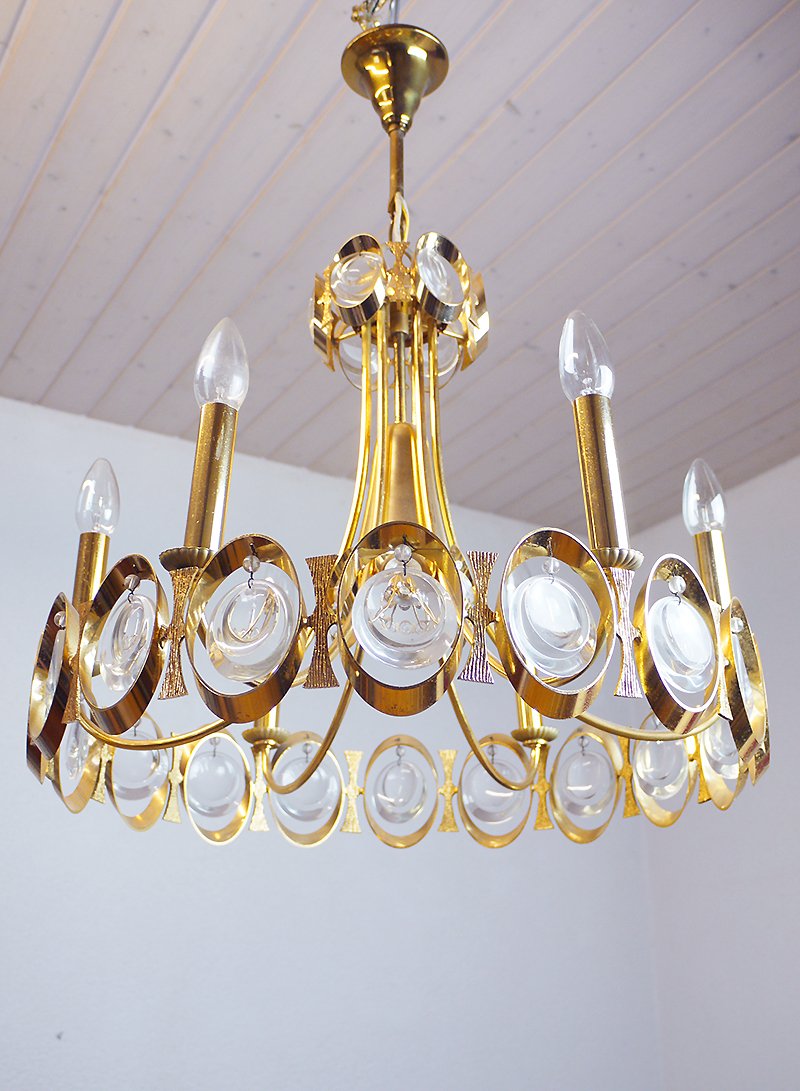 Hollywood Regency Gilt Brass And Crystal Chandelier By J L Lobmeyr 1960s For Sale At Pamono