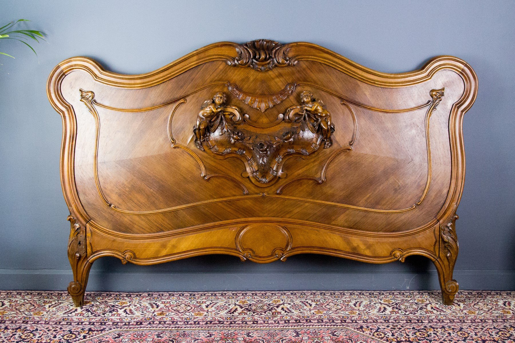Vintage Rococo Style French Carved Walnut Bed Frame, 1920s for sale at