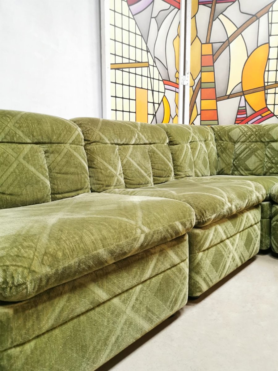 Grünes modulares Vintage Samtsofa, 1960er bei Pamono kaufen