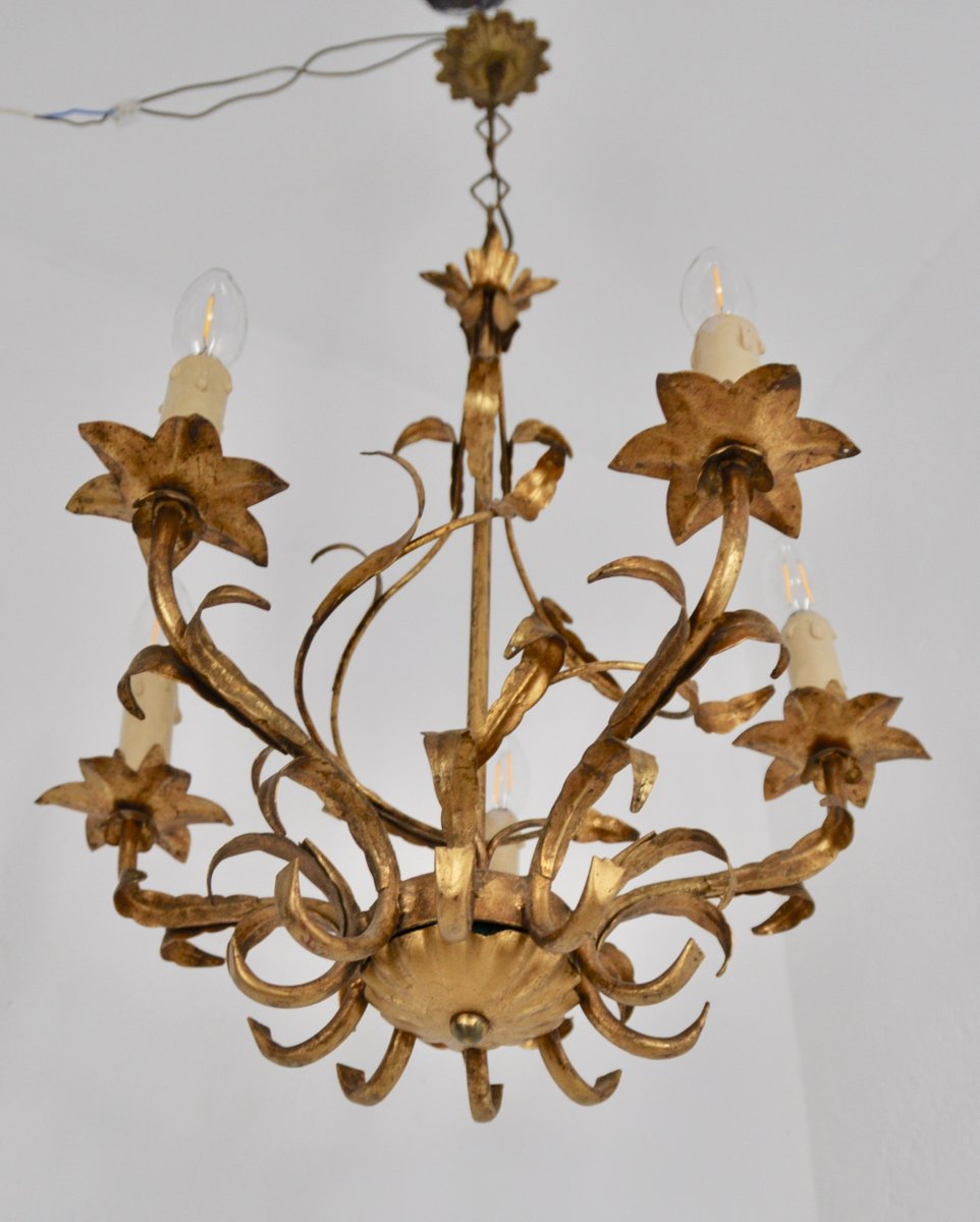 Goldene Deckenlampe aus Metall, 1950er bei Pamono kaufen