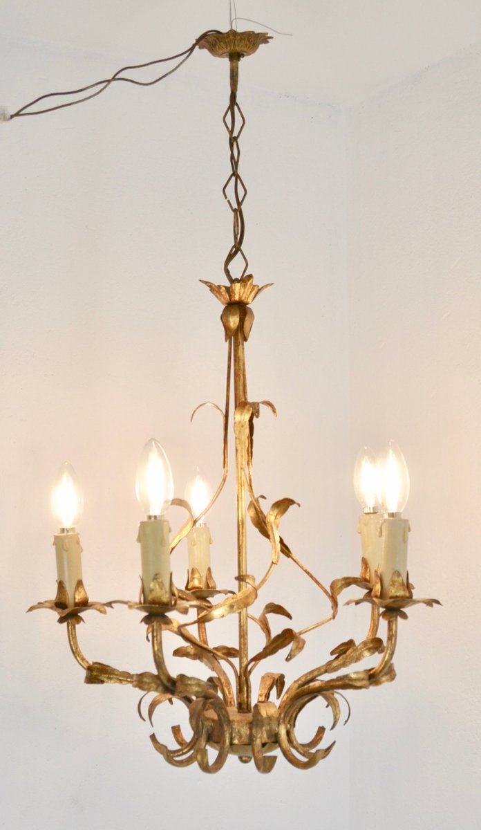 Goldene Deckenlampe aus Metall, 1950er bei Pamono kaufen