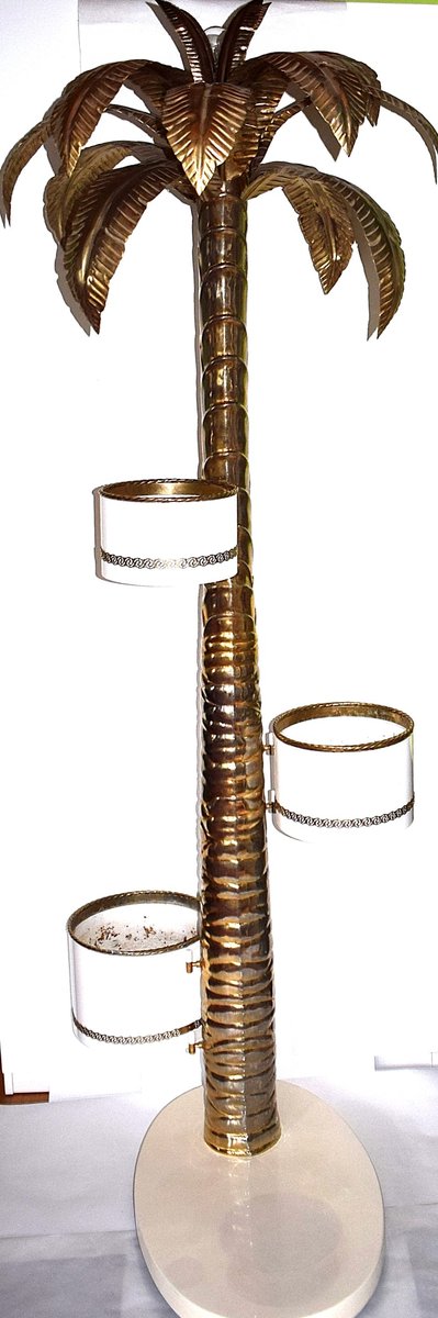 Lampada da terra vintage a forma di palma in ottone con ...