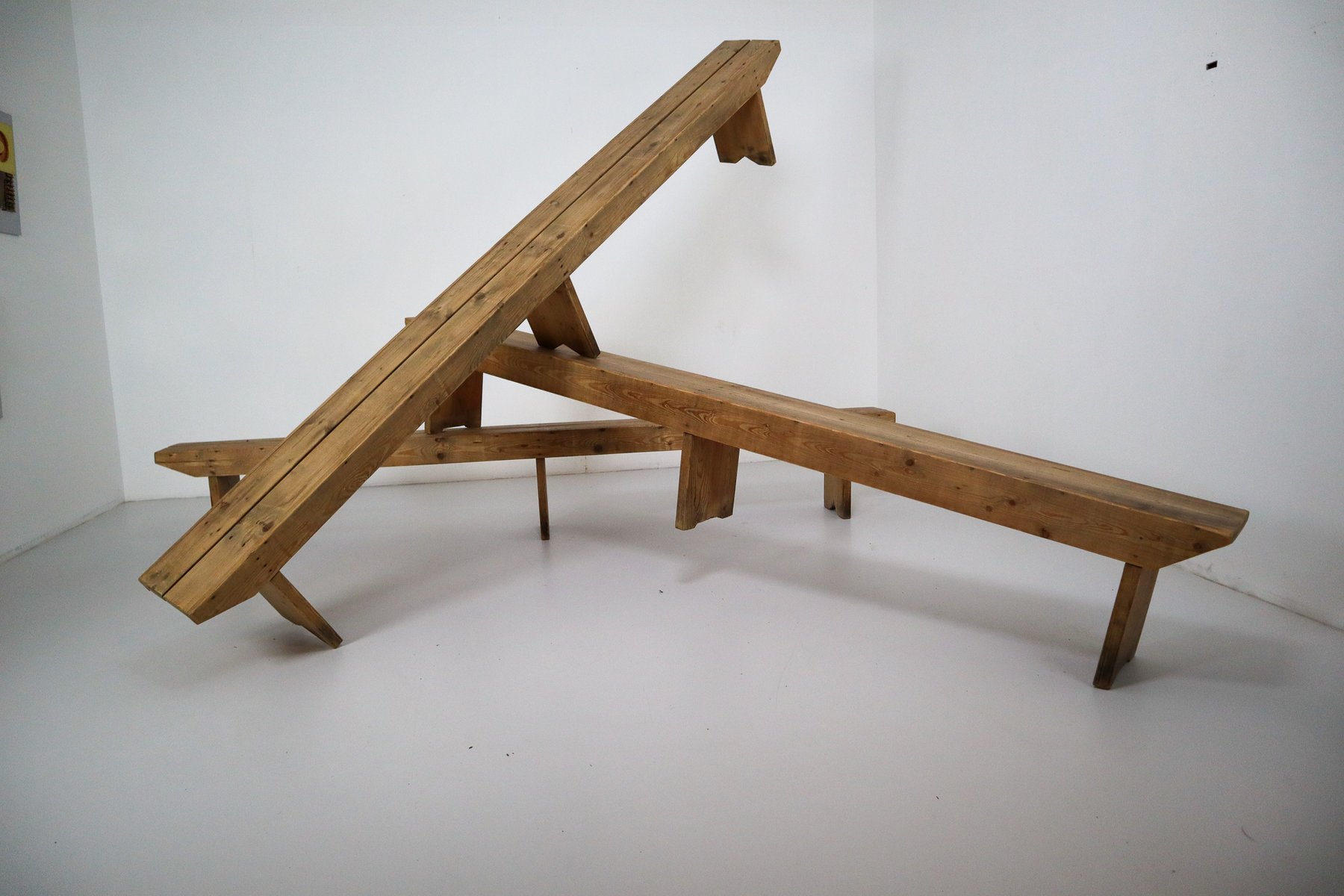 Large Antique Pine Wood Bench For Sale At Pamono