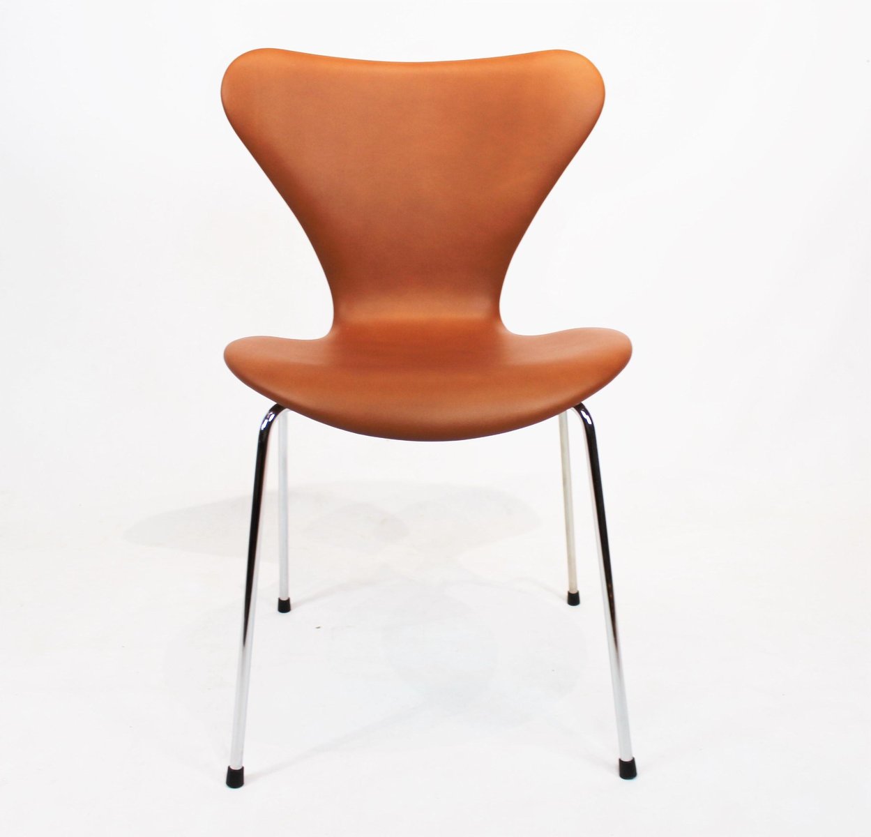 cognac leather model 3107 dining chairs by arne jacobsen for fritz hansen 1980s set of 4 UY-570013