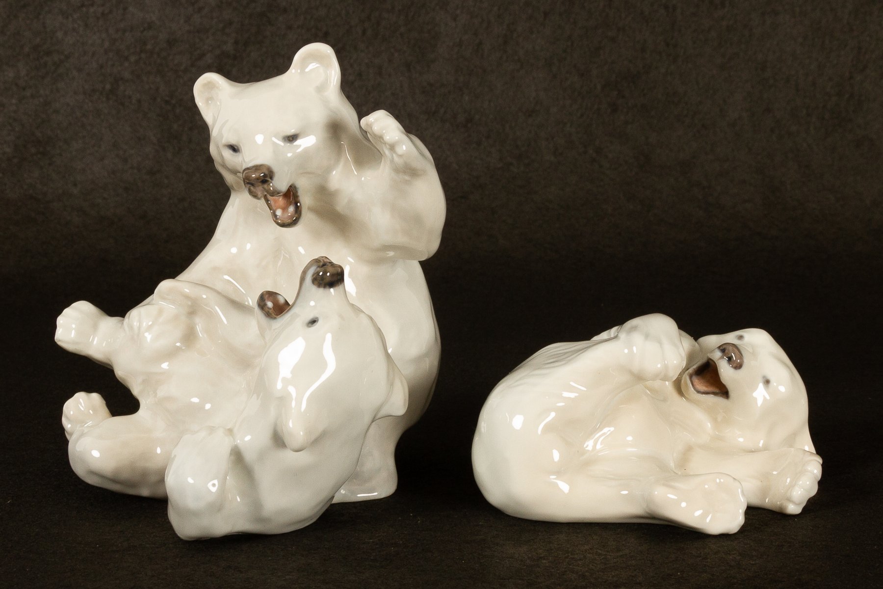 Danish Porcelain Polar Bear Cubs Figurines by Knud Kyhn for Royal