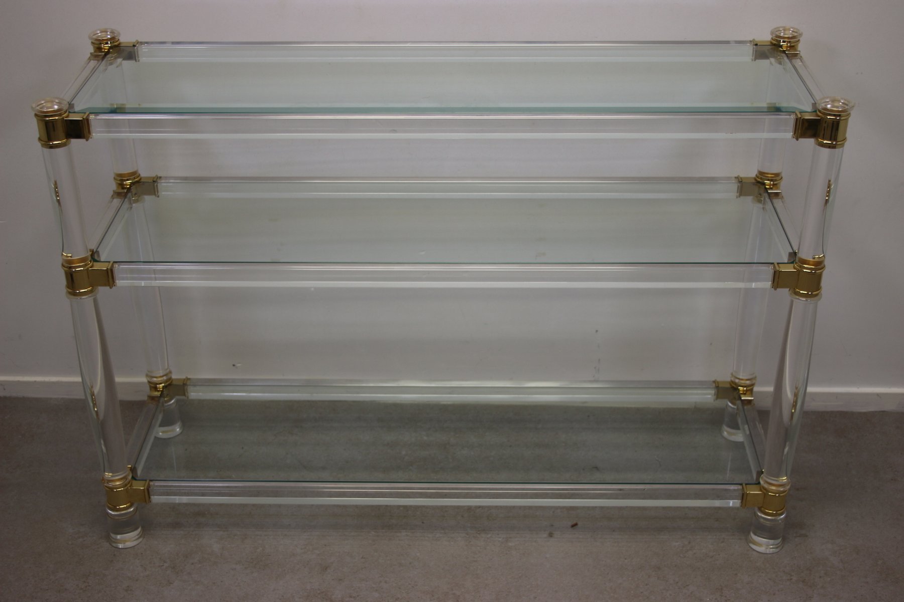 MidCentury Gold Acrylic Glass Side Table with Mirror for sale at Pamono