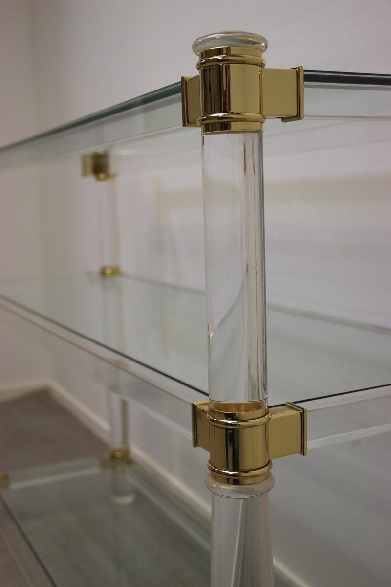 MidCentury Gold Acrylic Glass Side Table with Mirror for sale at Pamono