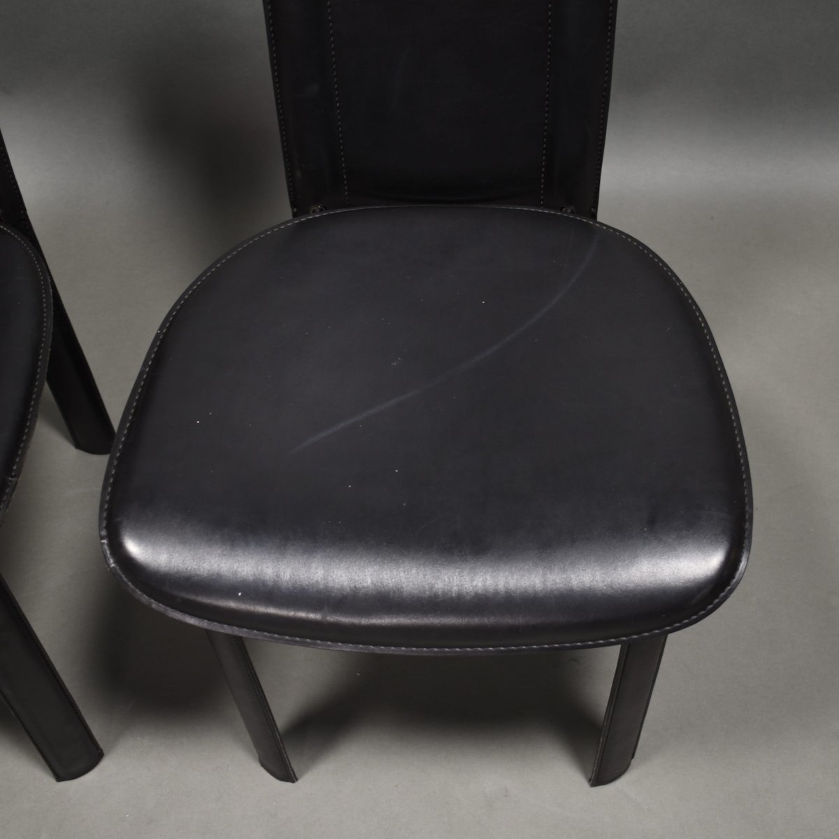 Italian Black Leather Model Elena B Dining Chairs from Quia, 1970s, Set