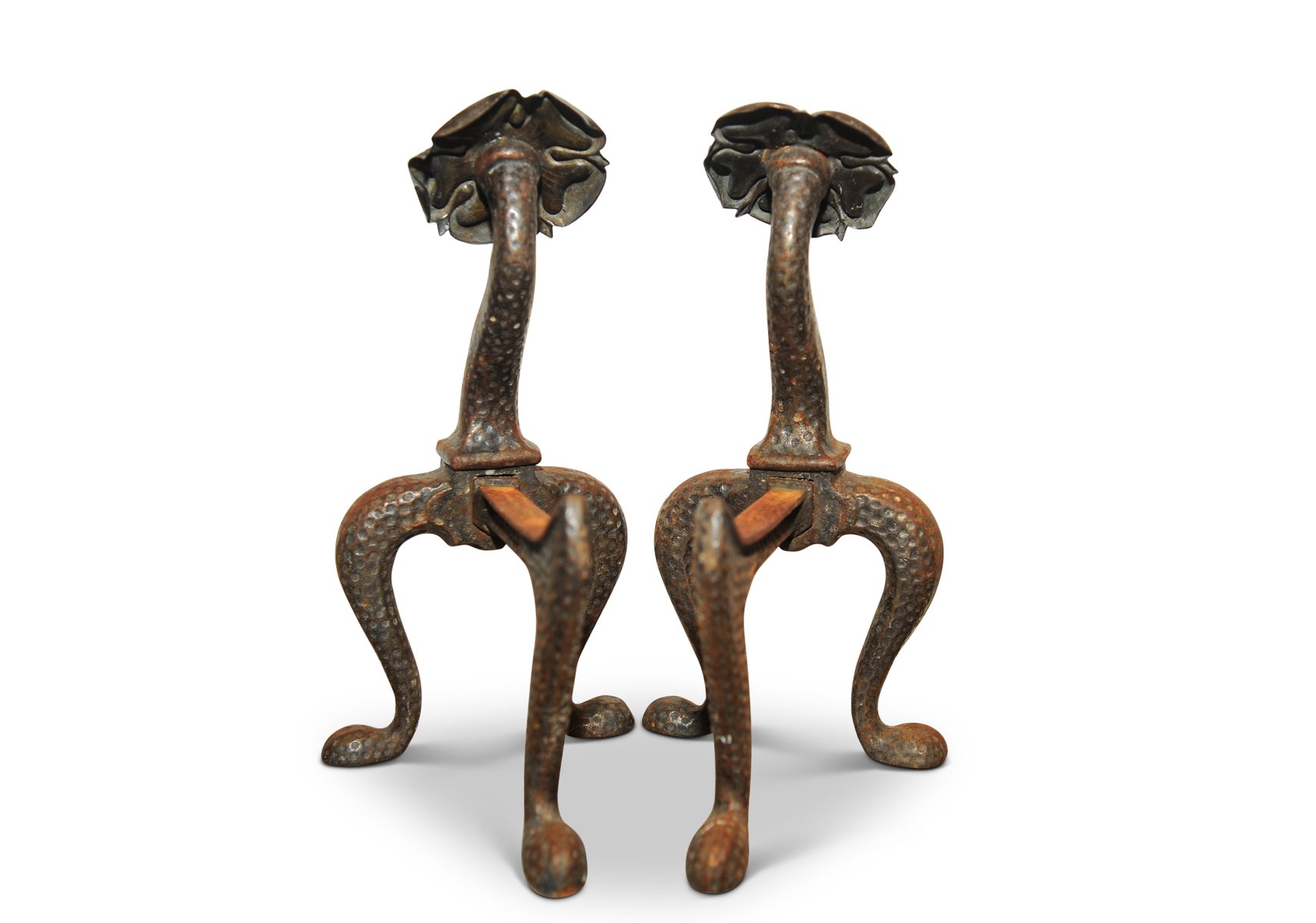 Antikes Schmiedeeisen & Messing Kaminschirm & Andironen Set bei Pamono