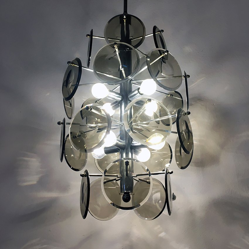 Lampada da soffitto vintage in cristallo e acciaio, Italia ...