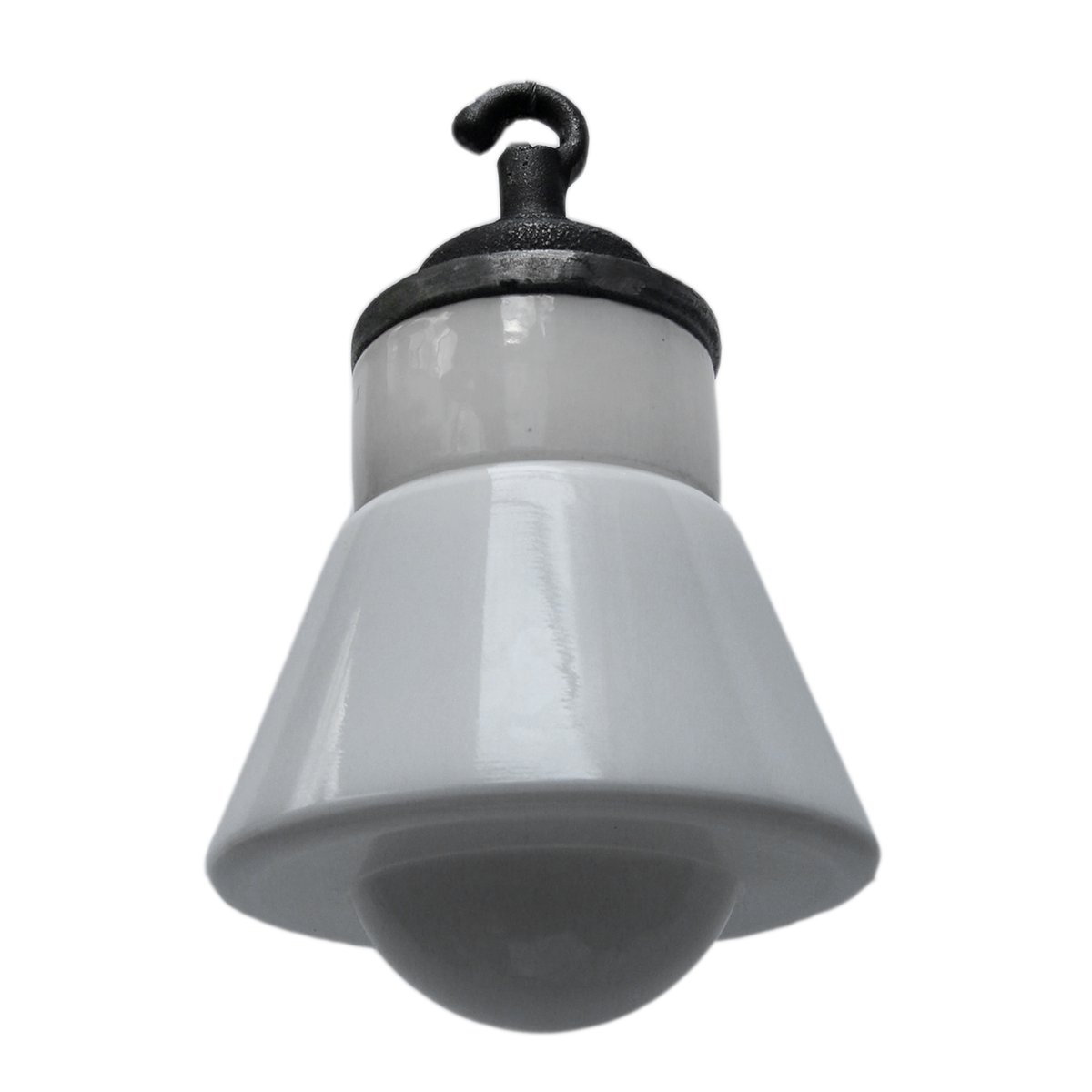 Weiße industrielle Mid-Century Hängelampe aus Porzellan, Opalglas