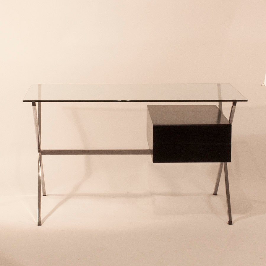 Polychromed Steel, Painted Wood, and Glass Desk by Franco Albini for