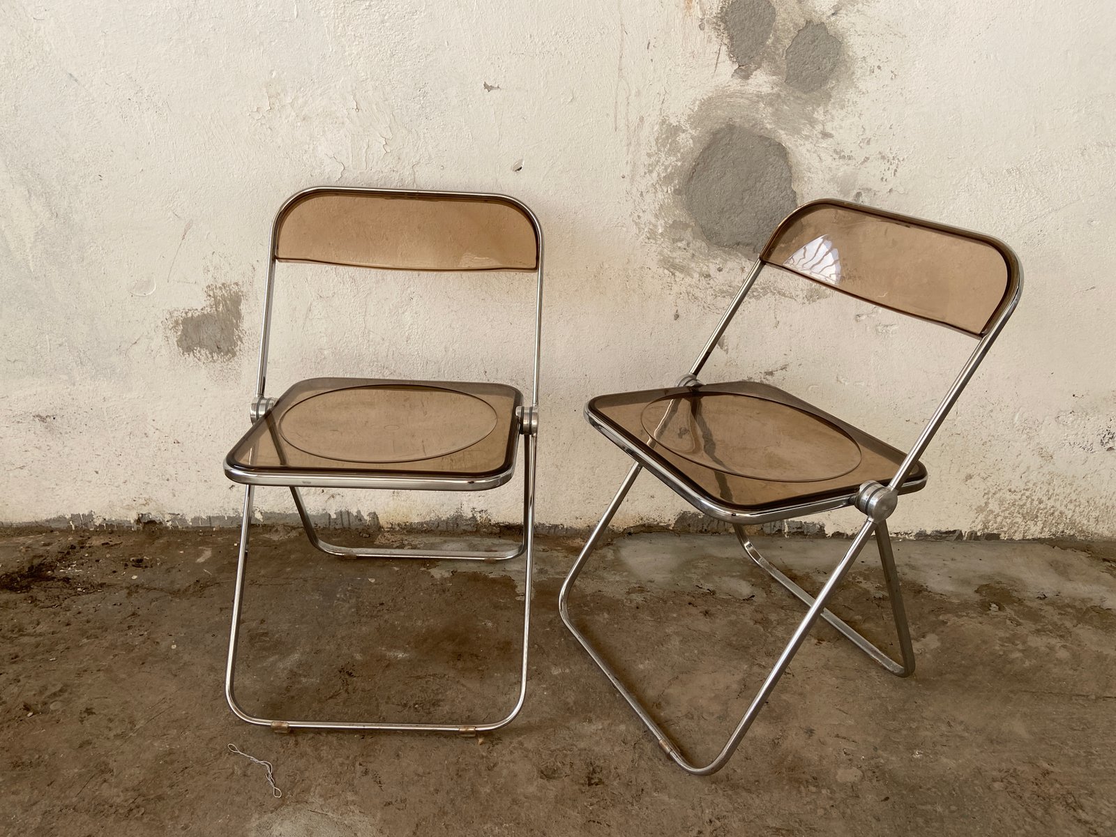Smoked Lucite Folding Chairs By Giancarlo Piretti For Castelli Anonima Castelli
