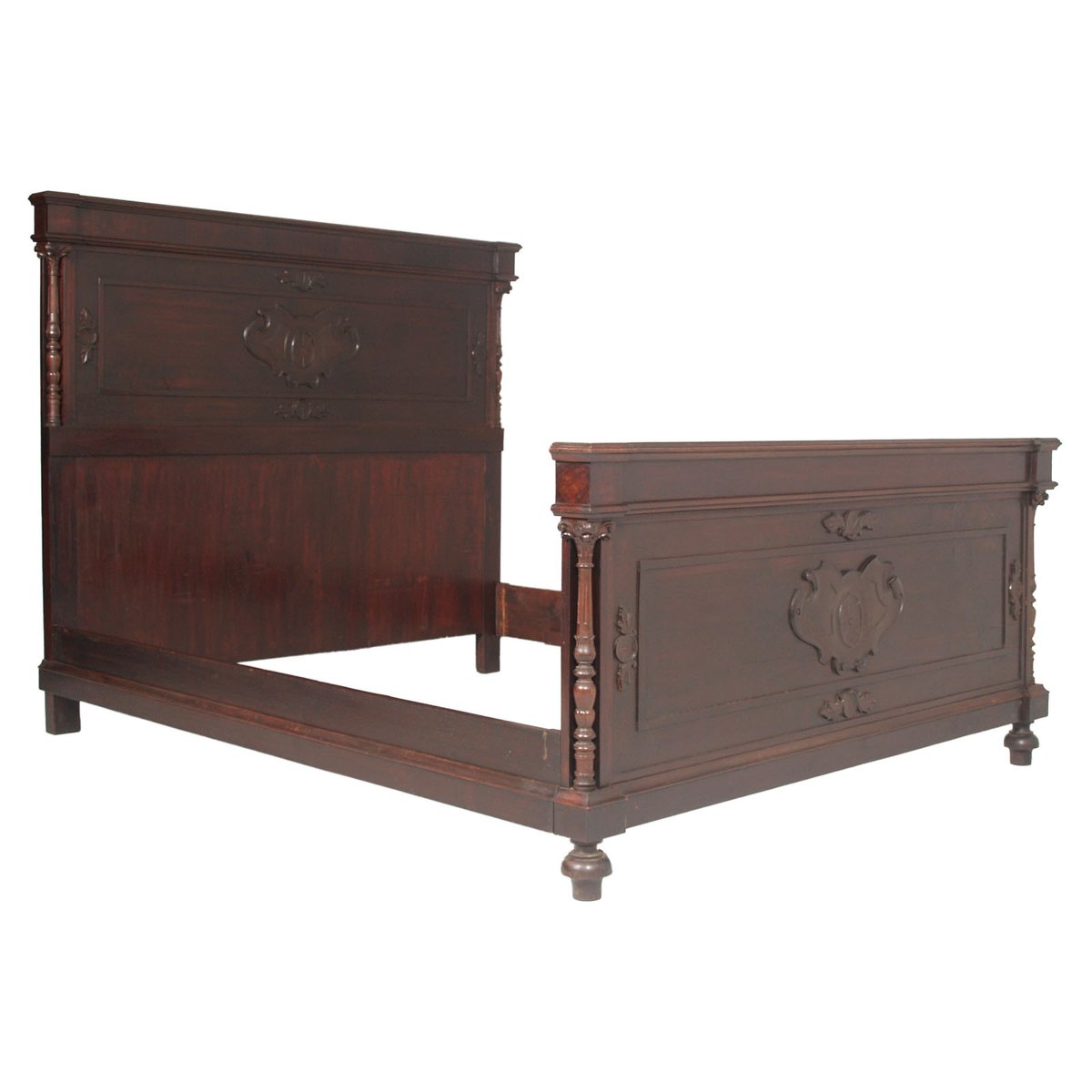 Antique Hand-Carved Mahogany Double Bed for sale at Pamono
