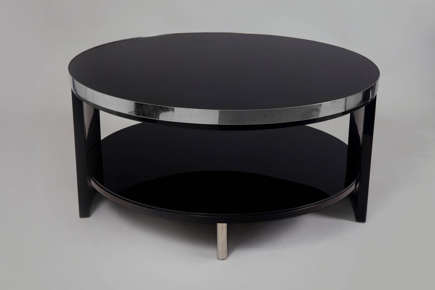 Small Art Deco Black Glass And Chrome Coffee Table