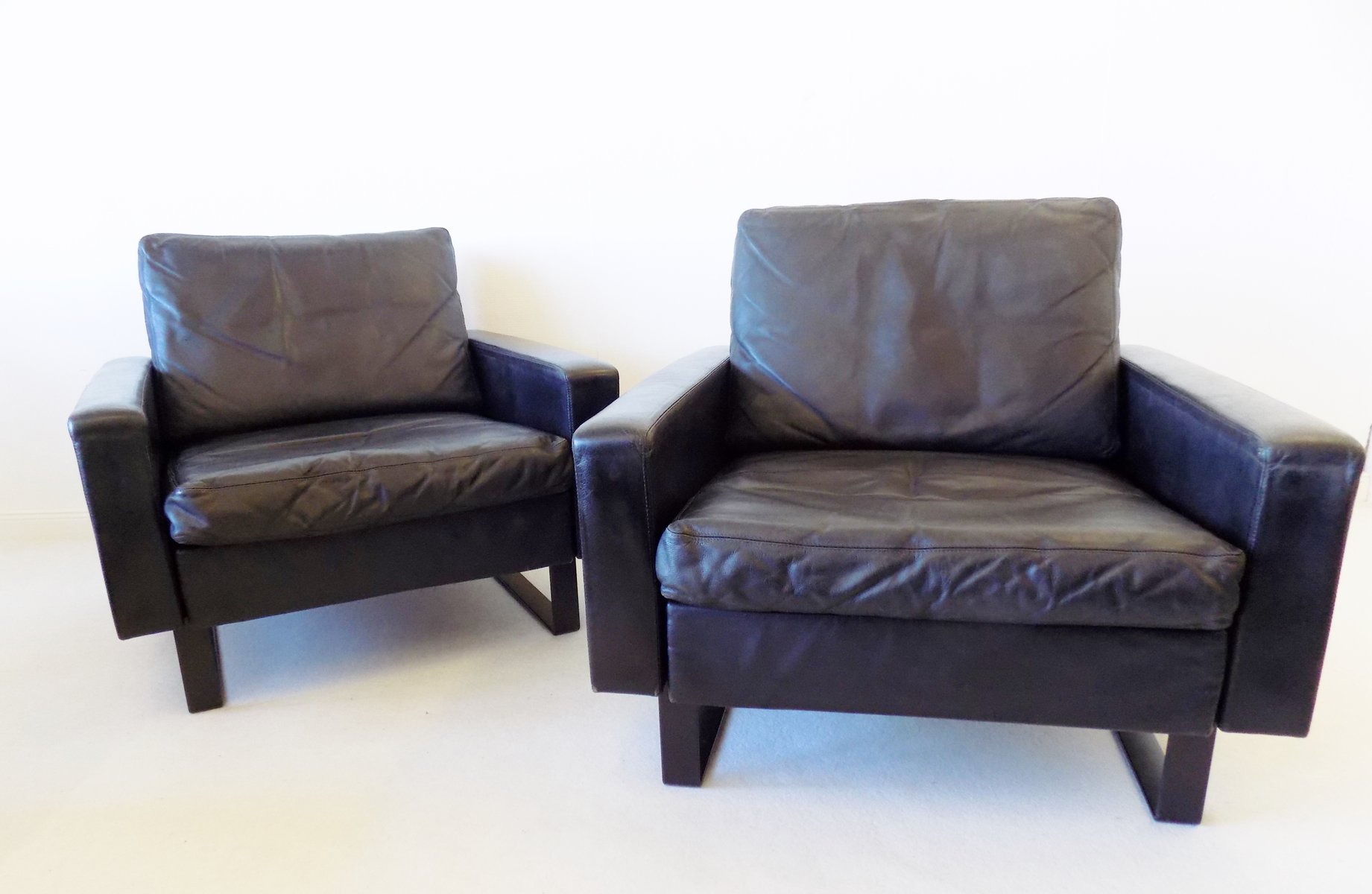 Schwarzes Leder Wohnzimmer Set von FW Möller für Cor, 1960er bei Pamono