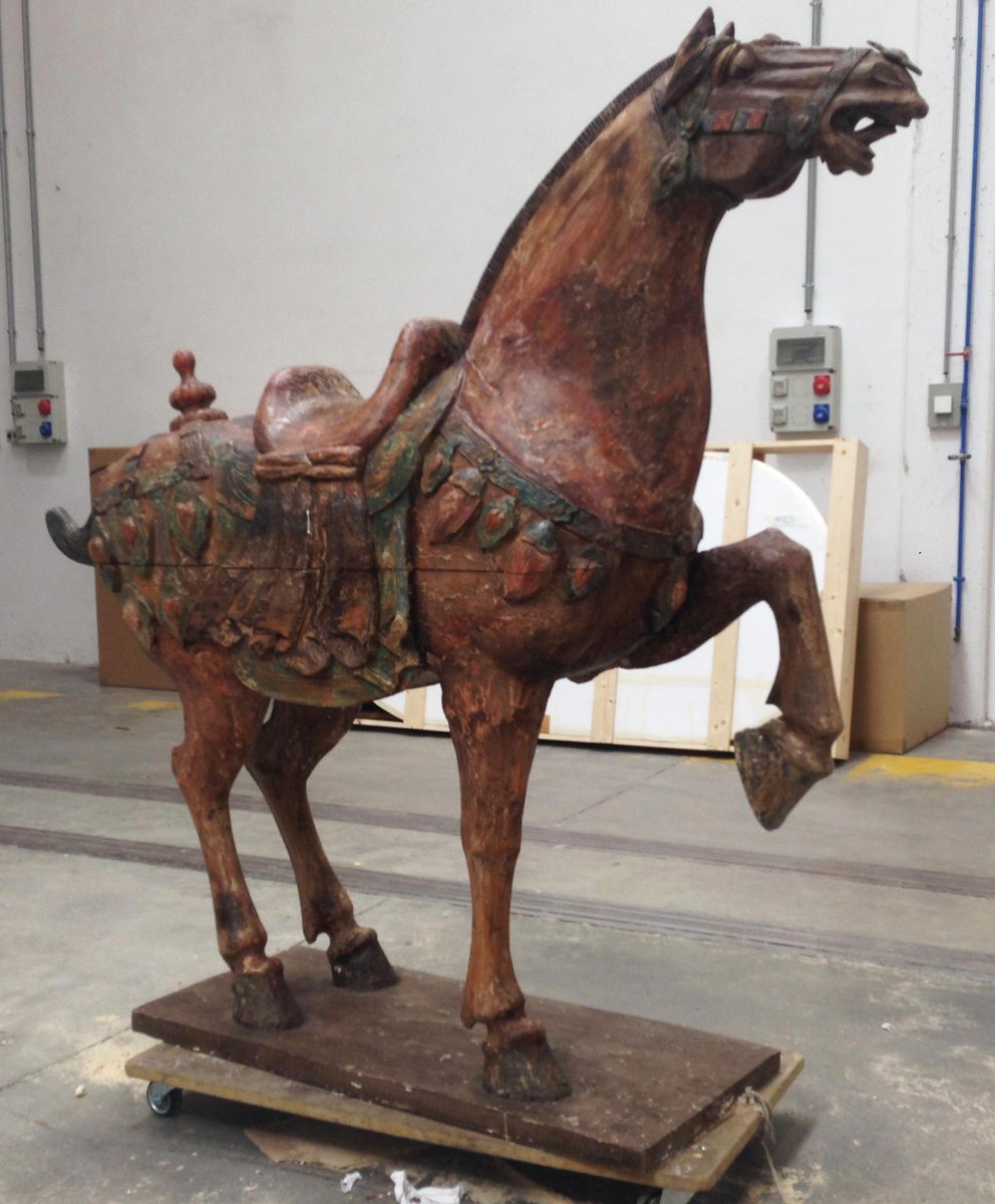 Large Chinese Polychrome Carved Wood Tang Horse for sale at Pamono