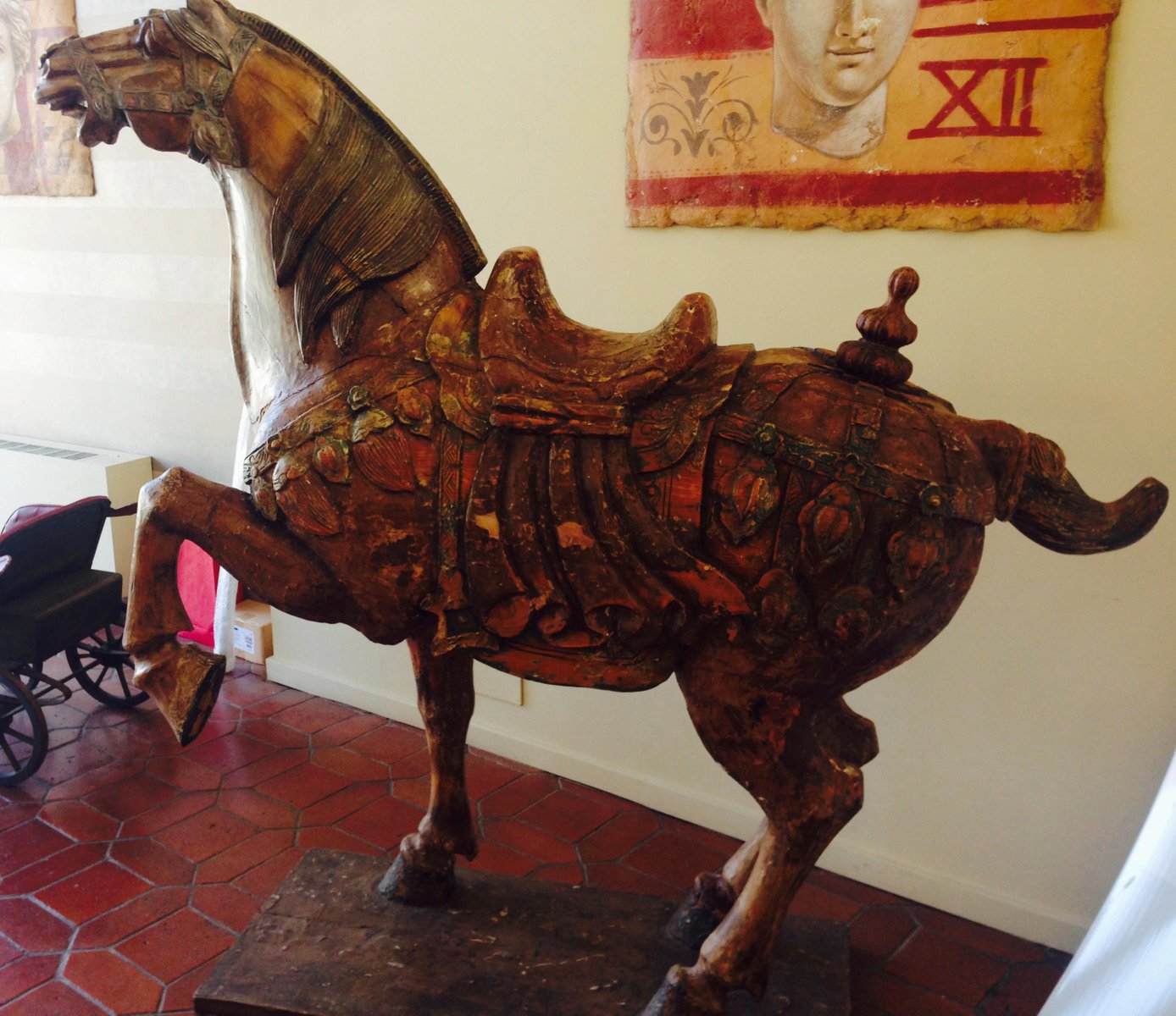 Large Chinese Polychrome Carved Wood Tang Horse for sale at Pamono