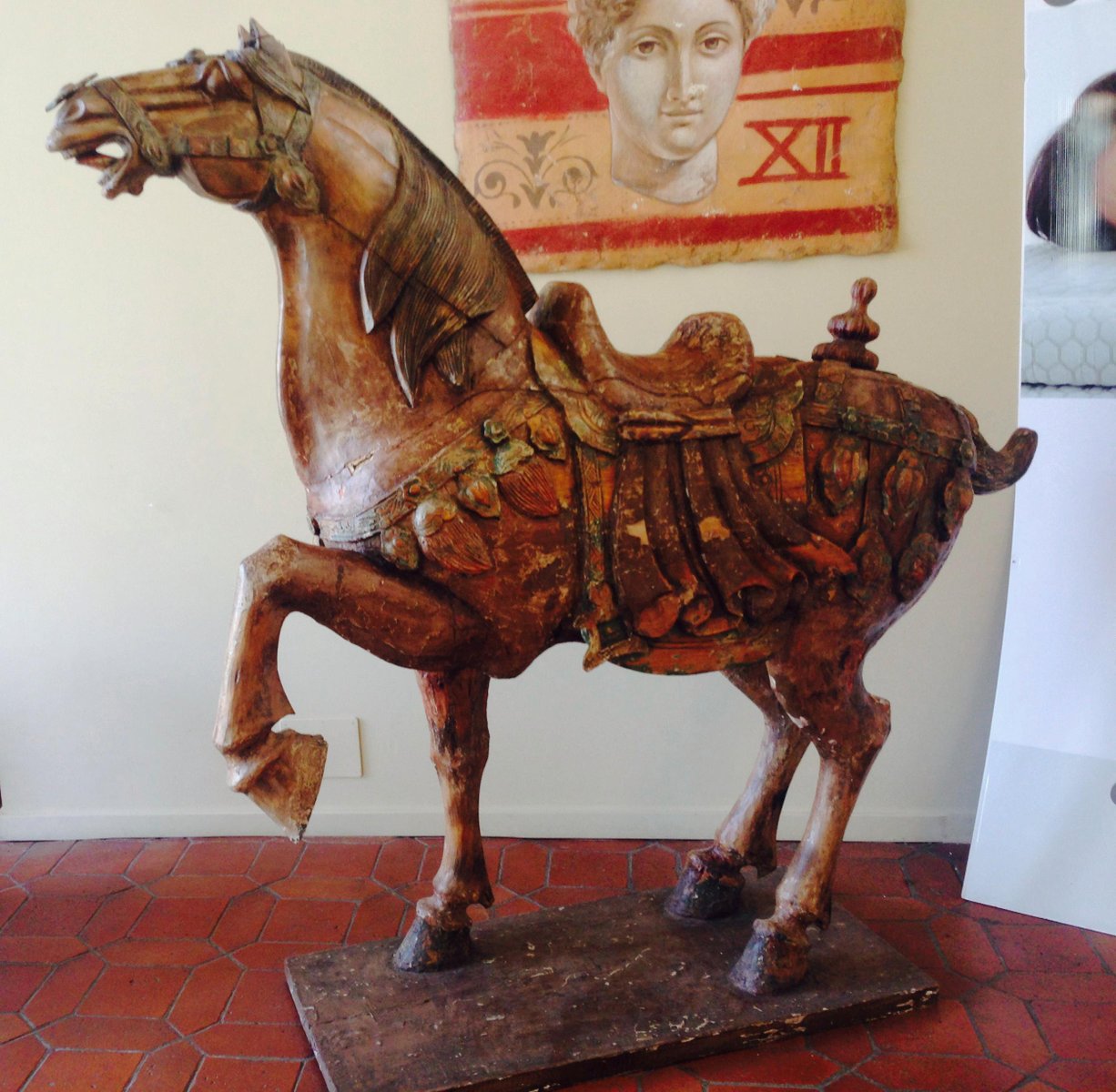 Large Chinese Polychrome Carved Wood Tang Horse for sale at Pamono