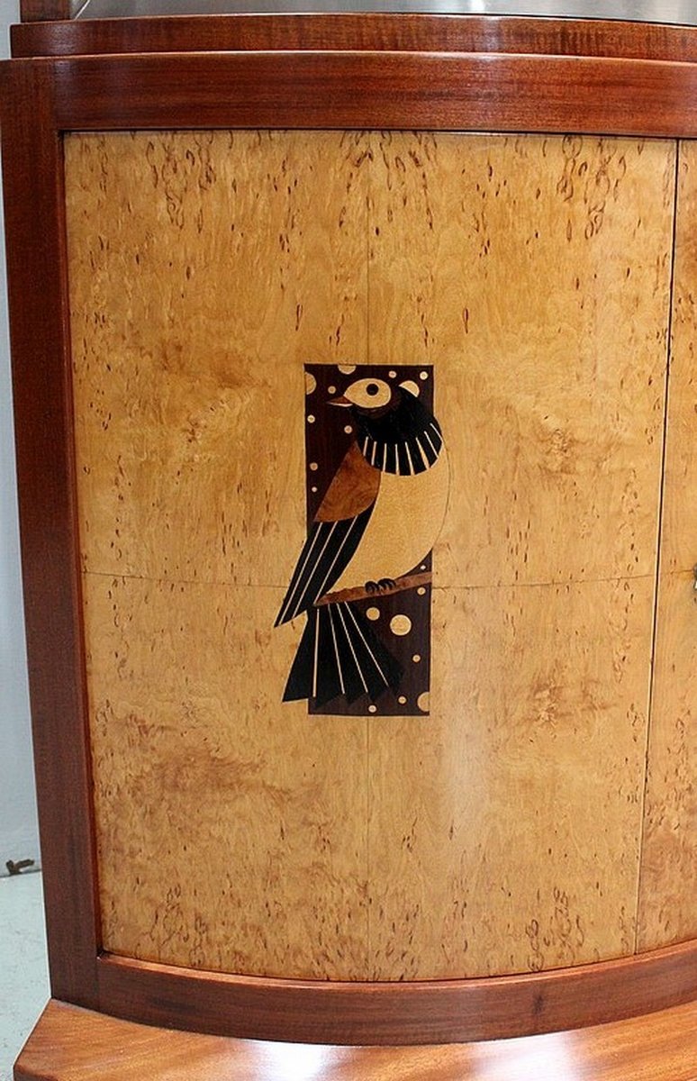 Vintage Art Deco Eckschrank aus Palisander, Mahagoni & Bergahorn bei