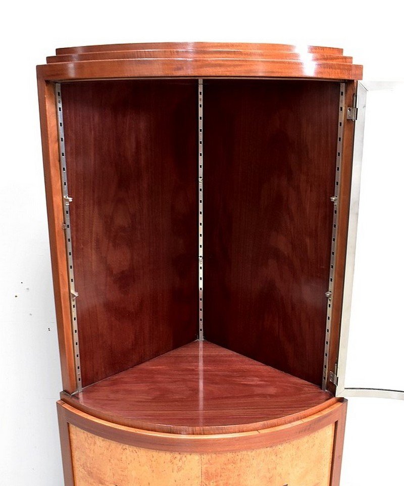 Vintage Art Deco Eckschrank aus Palisander, Mahagoni & Bergahorn bei