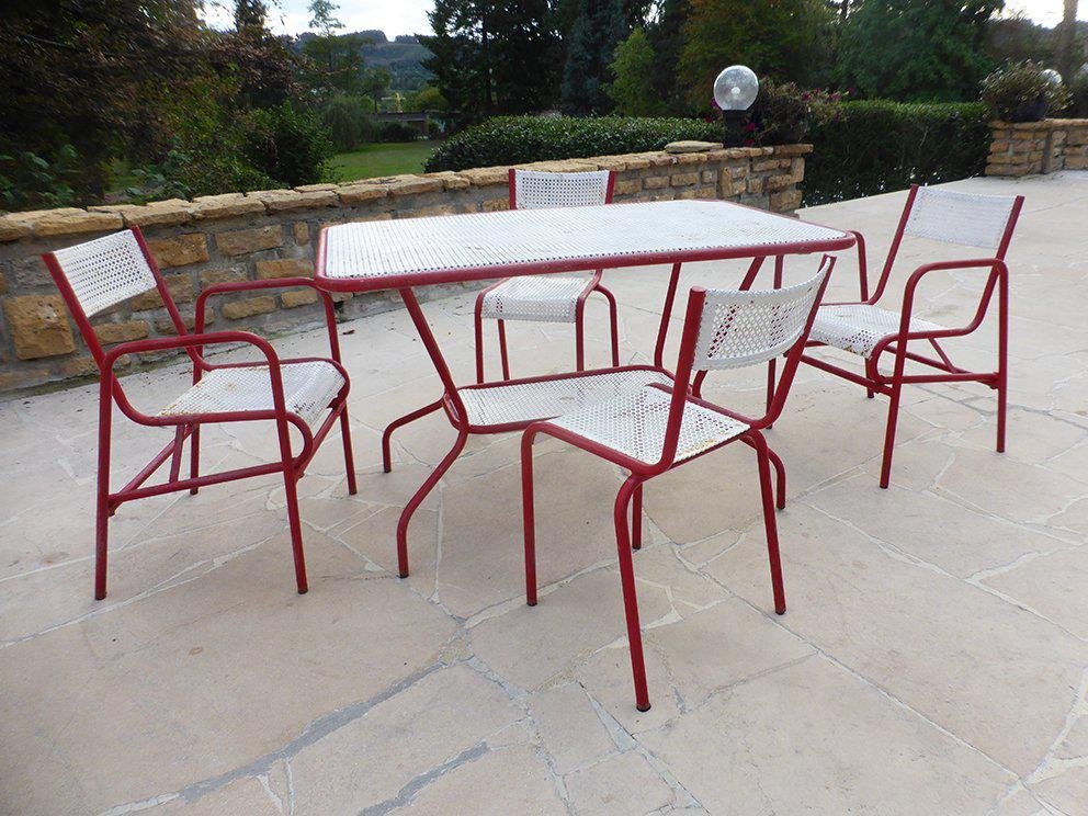 Garden Chairs & Table by Matégot, Set of 5 for sale at Pamono
