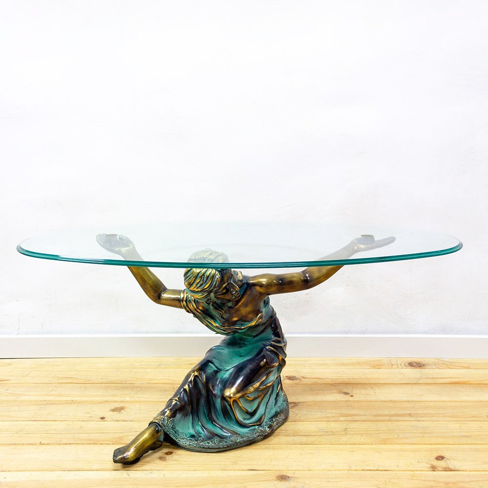 Bronze Sculptural Coffee Table with Glass Top, 1970s for sale at Pamono